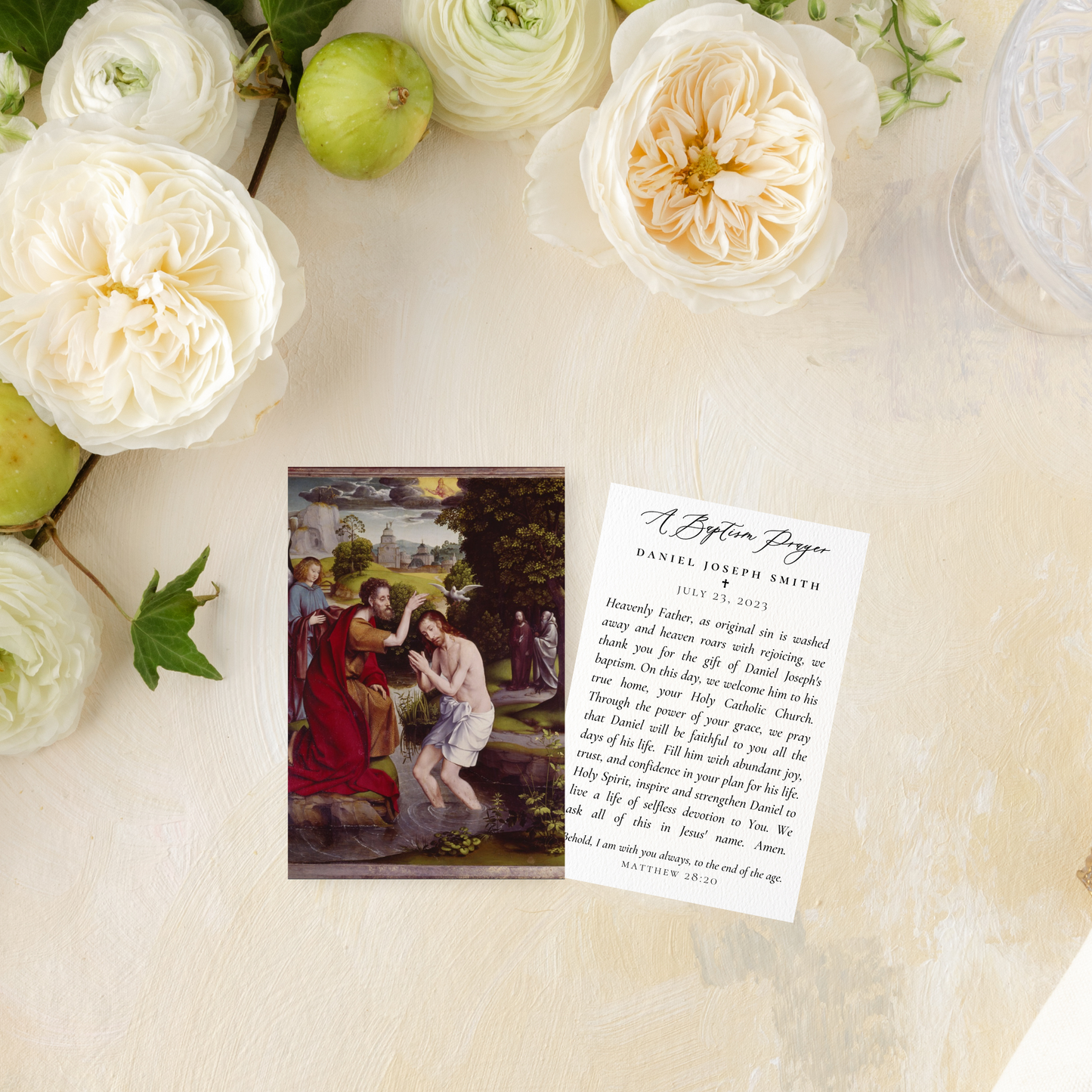 Catholic Baptism Prayer Cards, The Baptism of Jesus in the River Jordan (Semi-Custom)