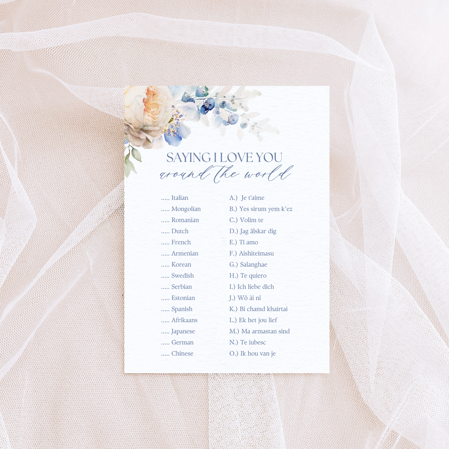 Catholic Bridal Shower Games: Saying I Love You Around the World | Physical Card, Pack of 10