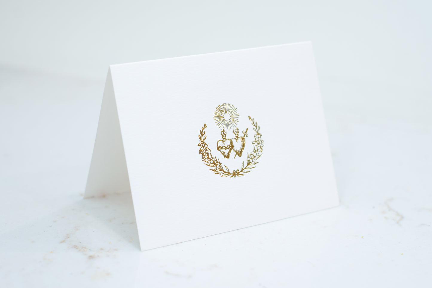 Sacred Heart and Immaculate Heart of Mary Crest, Catholic Gold Foil Stationery, Pack of 5