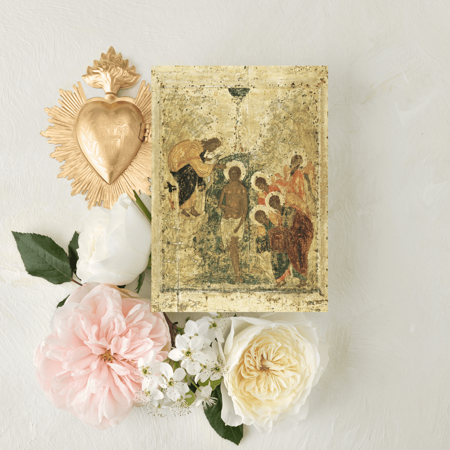 Catholic Mass Cards, Gilded Baptism of Christ, Baptism Mass Intention Cards, with optional Mass scheduling