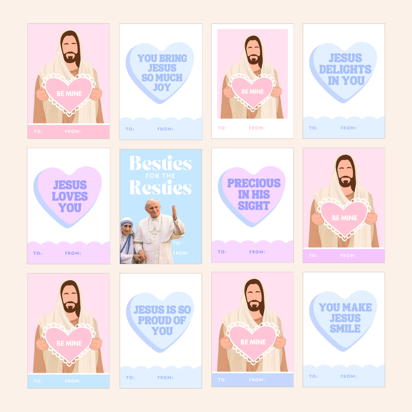 Catholic Valentines for Kids, Variety Pack of 25 Mini Cards
