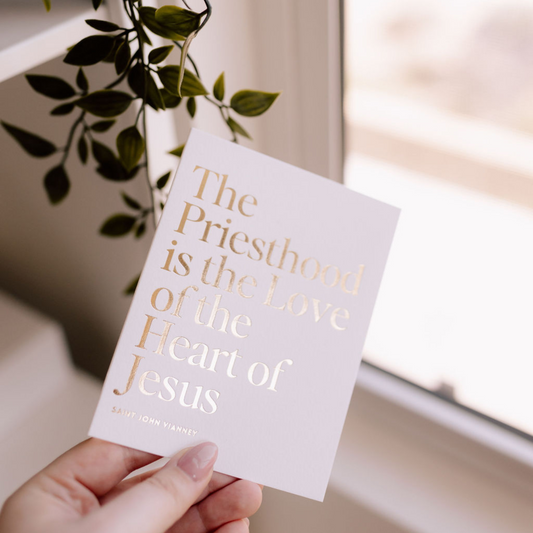 Catholic Greeting Card for Priests, St. John Vianney Quote "Heart of Jesus", Gold Foil
