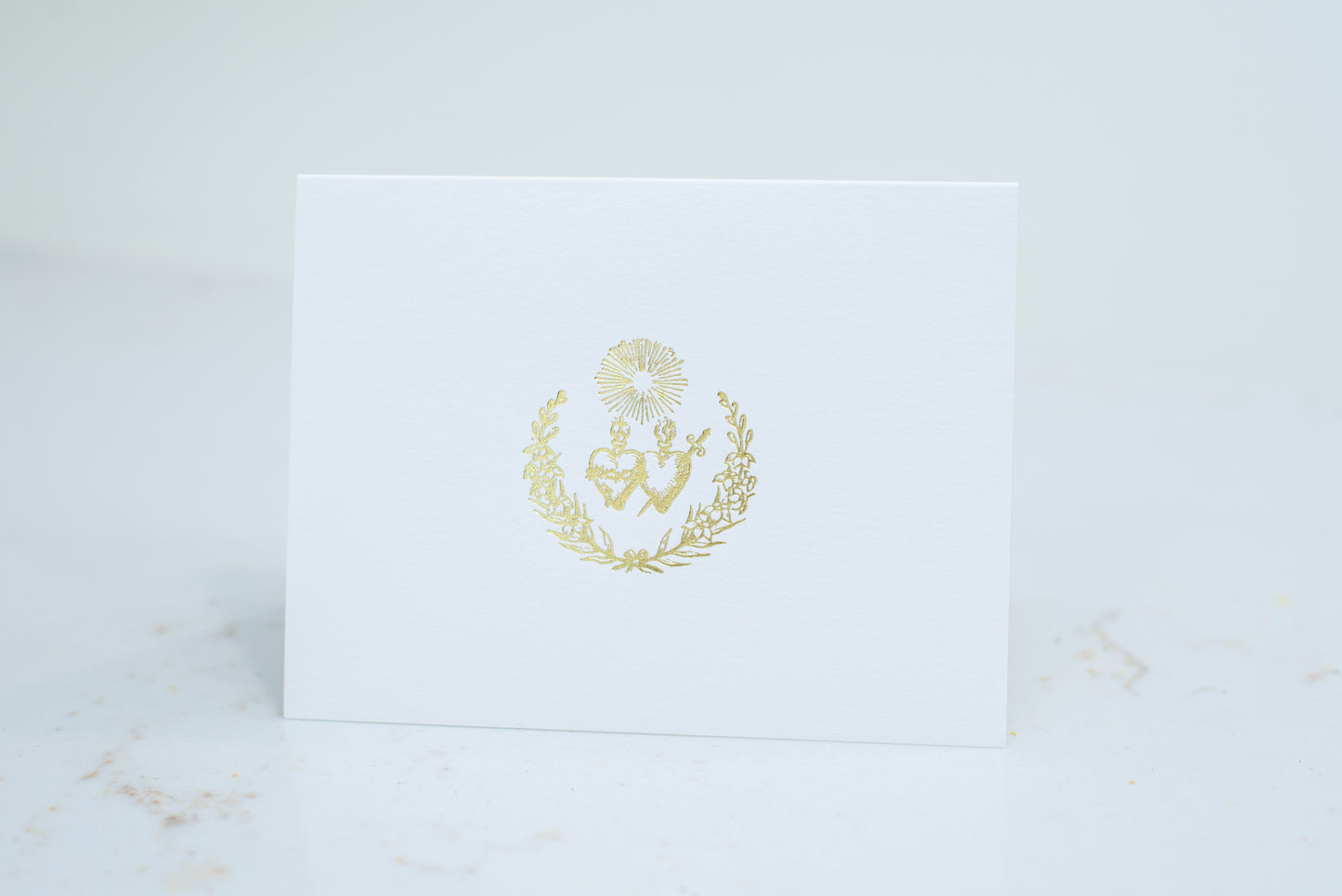 Sacred Heart and Immaculate Heart of Mary Crest, Catholic Gold Foil Stationery, Pack of 5