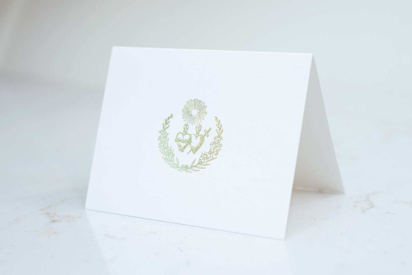Sacred Heart and Immaculate Heart of Mary Crest, Catholic Gold Foil Stationery