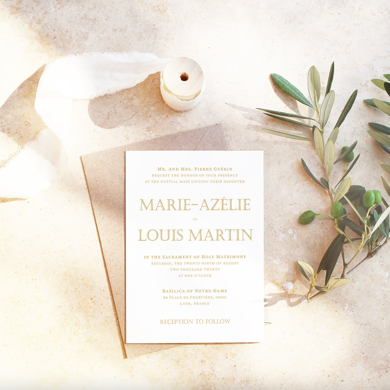 Catholic Wedding Invitations, Classic Gold, Semi-Custom