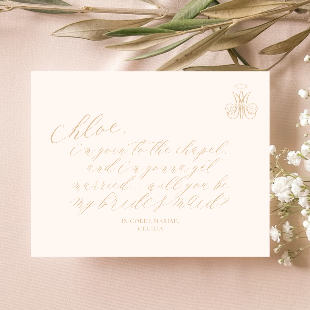 Marian Catholic Bridesmaid Proposal Note Cards, Personalized Stationery Set, Pack of 5