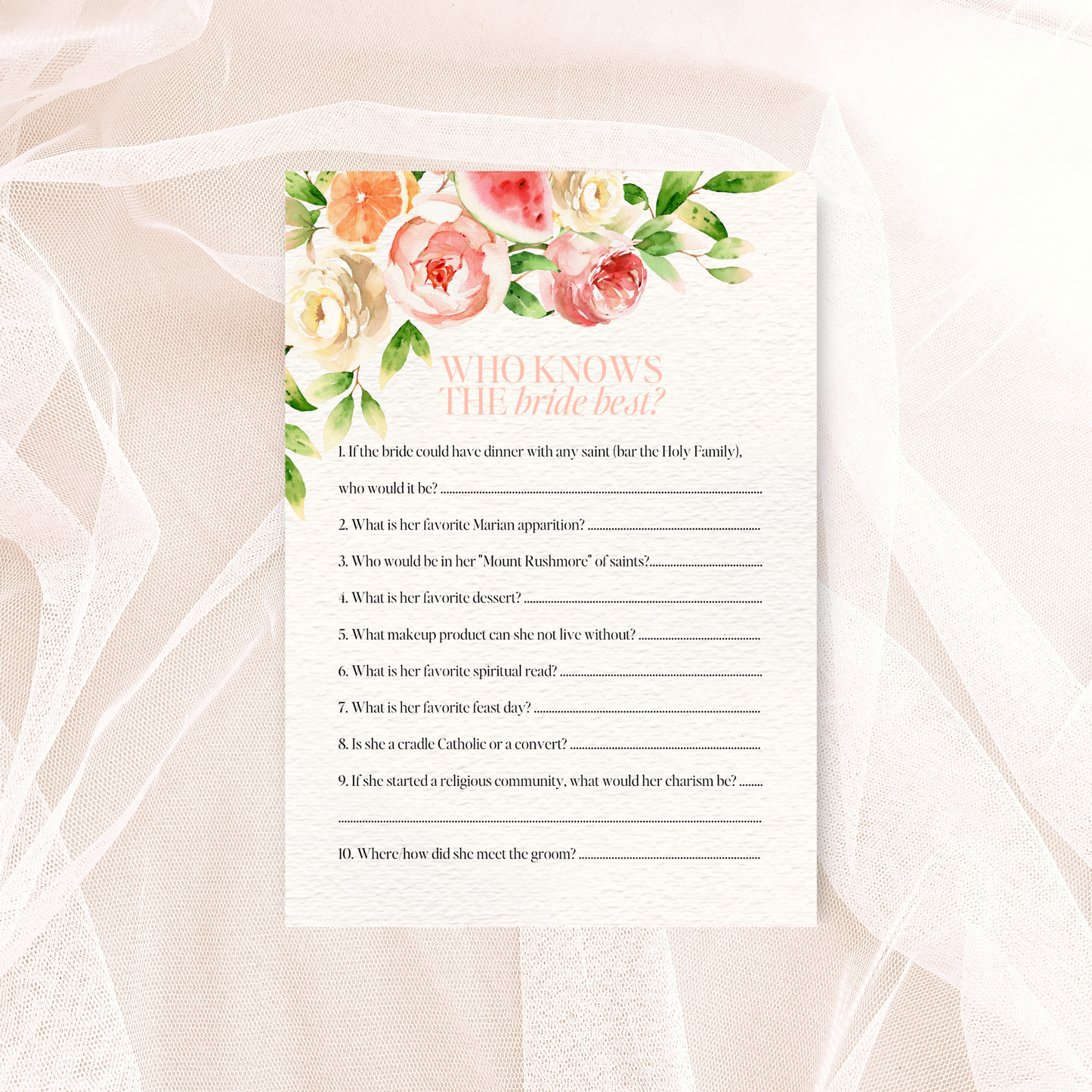Catholic Bridal Shower Games: Mary's Summer Garden Edition | Instant Digital Download