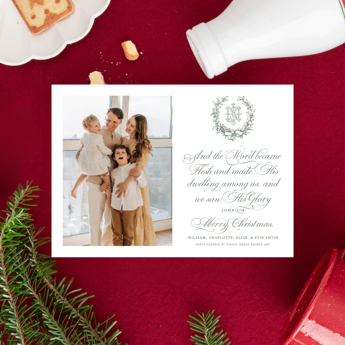 Personalized Catholic Christmas Cards, John 1:14, with optional Addressed Envelopes