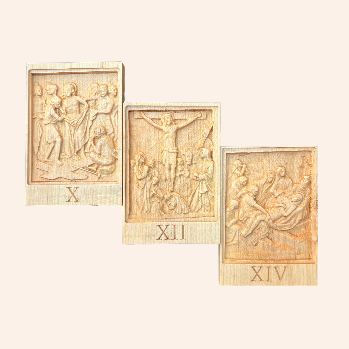 Set of 14 Stations of the Cross Wooden Engravings, Catholic Home Decor