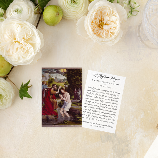 Catholic Baptism Prayer Cards, The Baptism of Jesus in the River Jordan (Semi-Custom)