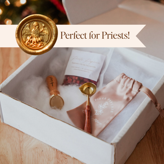 The Best Catholic Gift for Priests | Pelican Sacrifice DIY Wax Seal Kit | Includes Gold Foil Priest Card for Gifting