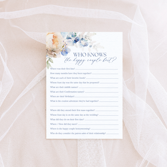 Catholic Bridal Shower Games: Who Knows the Happy Couple Best | Physical Card, Pack of 10