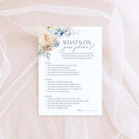 Catholic Bridal Shower Games: What's On Your Phone | Physical Card, Pack of 10