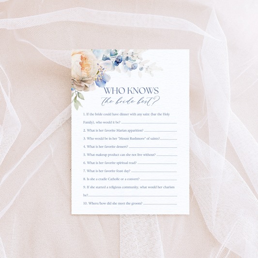 Catholic Bridal Shower Games: Who Knows the Bride Best | Physical Card, Pack of 10