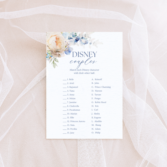 Catholic Bridal Shower Games: Disney Couples | Physical Card, Pack of 10
