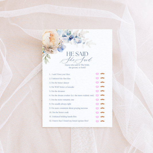 Catholic Bridal Shower Games: He Said, She Said | Physical Card, Pack of 10