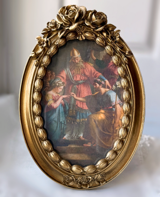 Catholic Archival-quality Sacred Art in Gold Ornate Frame, Wedding of Mary & Joseph