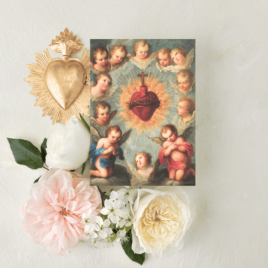 Catholic Mass Cards, Sacred Heart with Cherubs, Mass Intention Cards, with optional Mass scheduling