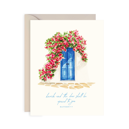 Catholic Greeting Card, Knock and the Door Shall be Opened (Matthew 7:7)