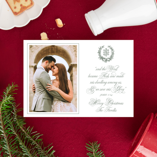Personalized Catholic Christmas Cards, John 1:14, with optional Addressed Envelopes