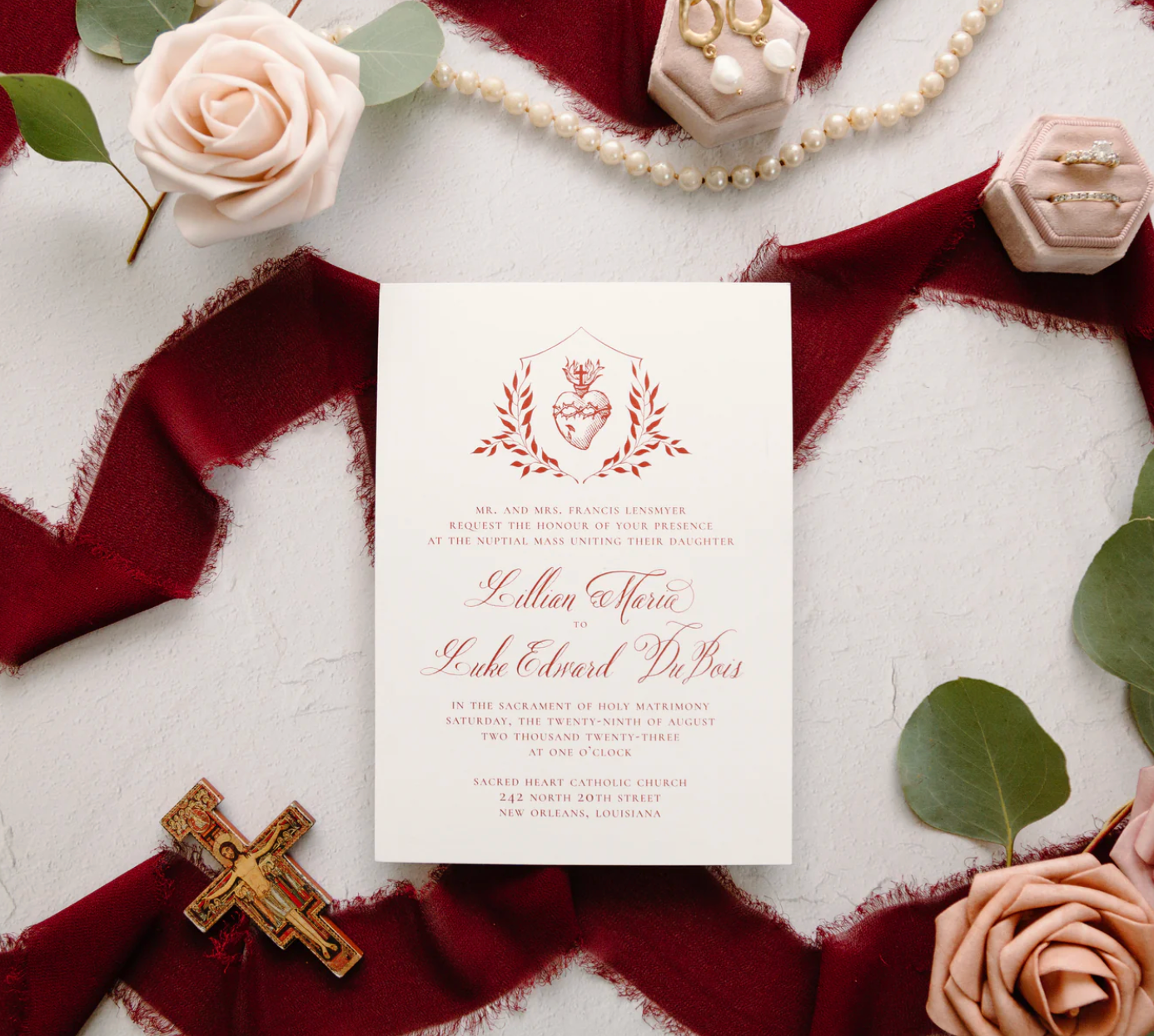 Catholic Wedding Invitations, Sacred Heart of Jesus Crest, Semi-Custom