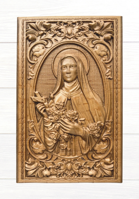 Saint Thérèse of Lisieux Wooden Engraving, Catholic Home Decor