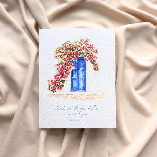 Catholic Greeting Card, Knock and the Door Shall be Opened (Matthew 7:7)