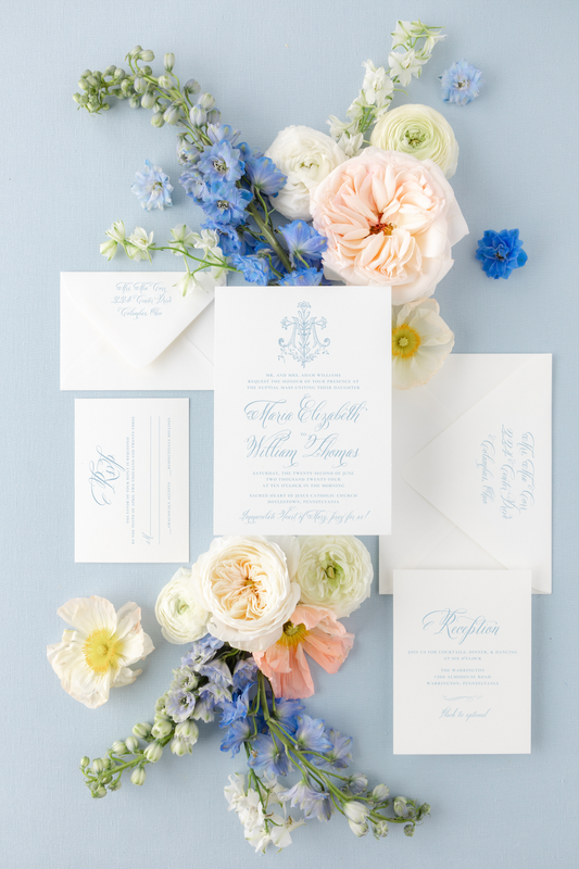 Catholic Wedding Invitations, Marian Cross with Lilies, Semi-Custom