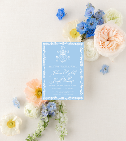 Catholic Wedding Invitations, Mystical Rose, Semi-Custom