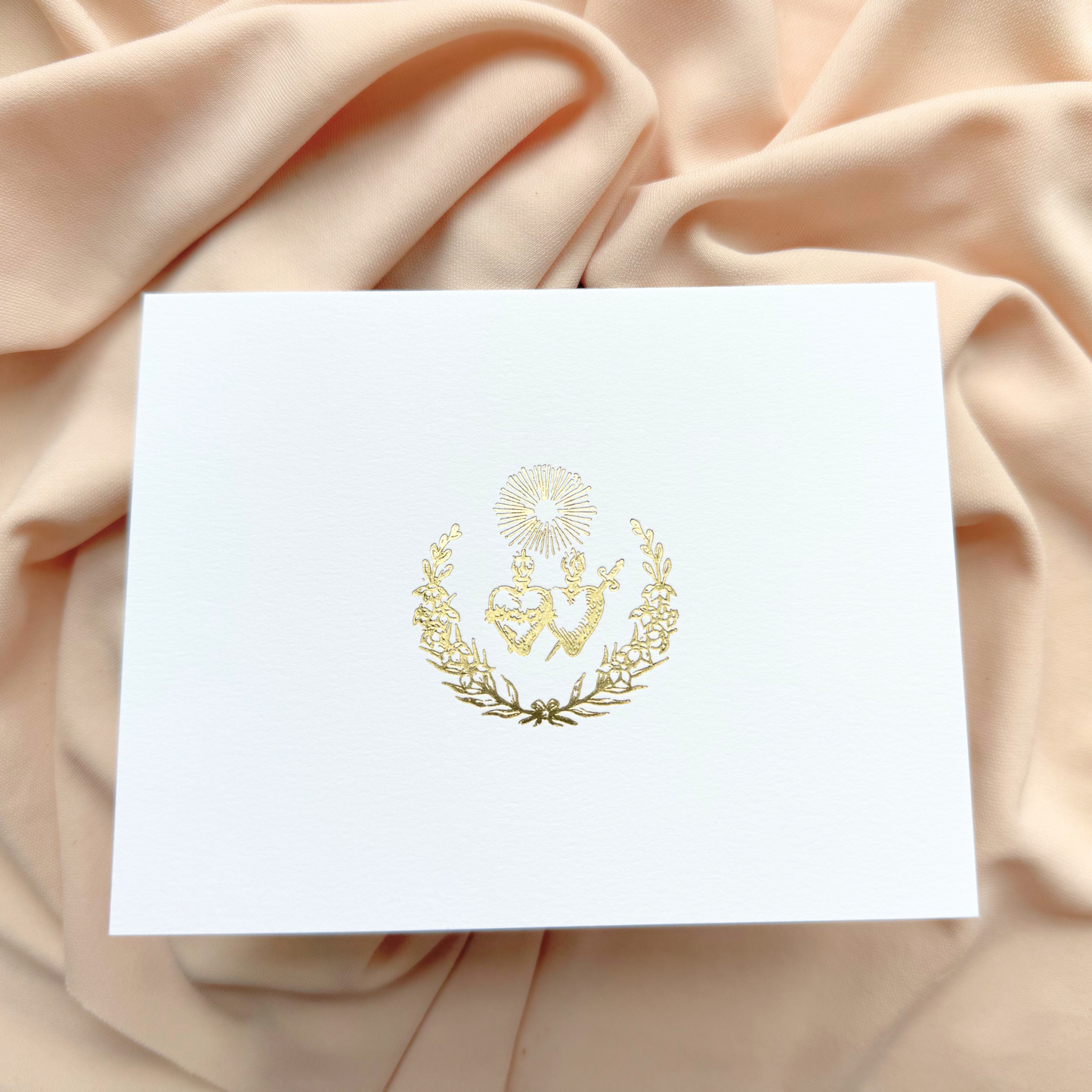Sacred Heart and Immaculate Heart of Mary Crest, Catholic Gold Foil Stationery