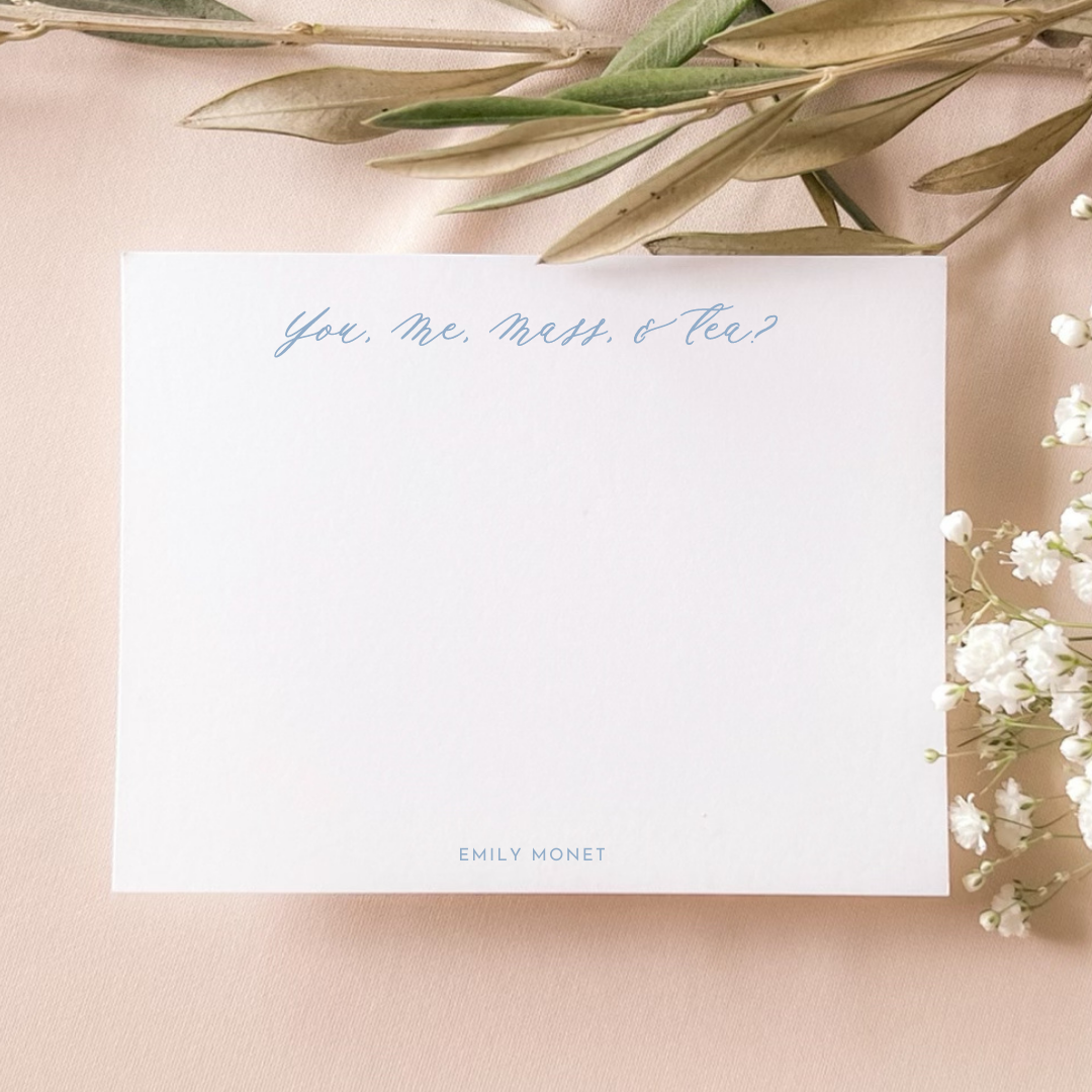 "You, Me, Mass, & Coffee/Tea?" Catholic Personalized Stationery Set